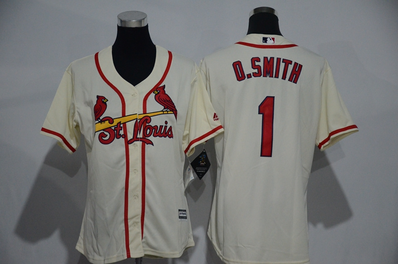 Womens 2017 MLB St. Louis Cardinals #1 O.Smith Cream Jerseys->women mlb jersey->Women Jersey